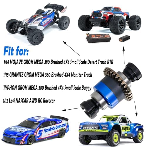 Assembled Differential 30T 0.8Mod for ARRMA 1/18 Granite GROM, Typhon GROM, 1/14 Mojave GROM, 1/12 Losi AWD RC Racecar, RC Front & Rear Universal Upgraded Metal Differential 2Pcs (Black/Blue) - Thumbnail 4