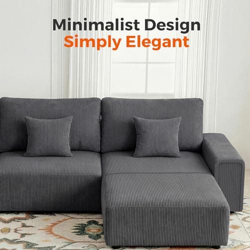 Luxury Oversized Corduroy Modular Couch, Comfy U-Shaped Cloud Sectional Sofa with Deep Seats, Moveable Ottomans, Modern Minimalist Sleeper Sofa for Living Rooms (6-Seater U Shaped, Grey) - Thumbnail 5