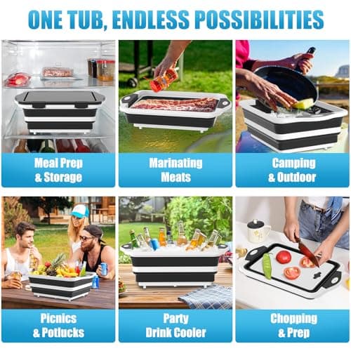 HI NINGER BBQ Prep Tub with Lid, Collapsible Camping Sink with Colander, Cutting Board & Knife Set for Grilling, Smoking & Outdoor Cooking, Collapsible Wash Basin for RV Camping Essentials - Thumbnail 5