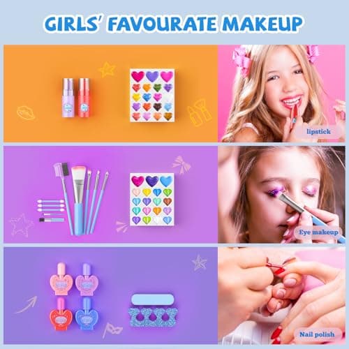 GORISPI Kids Makeup Sets for Girls, 66pcs Real Cosmetic for Kids Toys with Mirror, Princess Washable Girls Makeup Kit, Non-Toxic & Safe Brithday Gifts for 3 4 5 6 7 8 10 - 12 Years Old（Blue） - Thumbnail 5