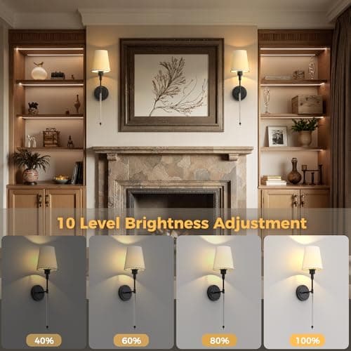 DORESshop Battery Operated Wall Sconce Set of 2, Wall Light Wireless Easy to Install, Dimmable and Adjustable Sconce Wall Decor, Rechargeable Wall Lamp for Bedroom, Living Room, Black and Glass 24.6in - Thumbnail 6