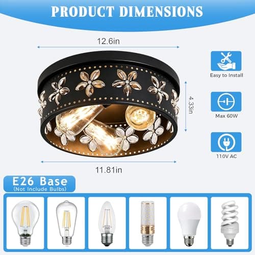 Glintawn 12.6 Inch Black Flush Mount Ceiling Light Fixture - Thumbnail 2