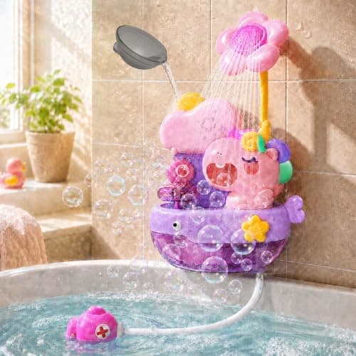 Unicorn Light Up Bath Bubble Machine with Colorful RGB Lights, Kids Tub Bath Toy in Tub Or Sink, for Toddler Boys & Girls Ages 1-8
