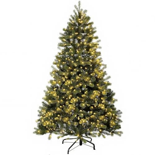 Aovotreena 6.5FT Pre-Lit Artificial Christmas Tree with 650 White Lights,1227 Mixed PE&PVC Branch Tips,Green Full Downswept Douglas Fir Xmas Tree,Foldable Metal Base for Home, Party Holiday Décor - Image 1
