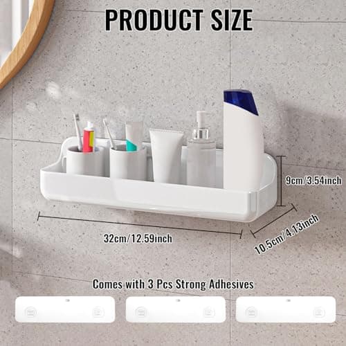 Diesisa 2pc Acrylic Wall Mounted Shower Caddy, Adhesive Shelf, Bathroom Shelves for Wall, No Drilling Hang Walls,Stick on Shelf, with Self Adhesive Tape, for Bathroom, Kitchen, Living Room - Thumbnail 2