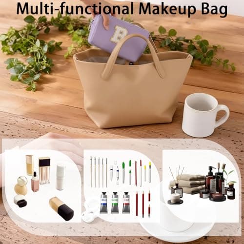 Makeup Bag Initial Preppy Patch Bag,Small PU Leather Travel Cosmetic Bag Pouch with Zipper, Purple Cute Toiletry Bag,Gift Ideal for Teen Girls Women Birthday Friend Mom, Latter B - Thumbnail 5