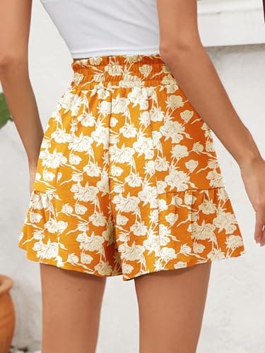 Heymoments Women's Wide Leg Shorts Lightweight White Flower Yellow Small High Waisted Flowy Adjustable Tie Knot Loose Fit Summer Cute Trousers - Thumbnail 3