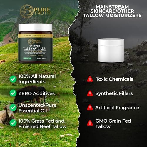 Pure Truth Whipped Tallow and Honey Balm (Citrus), Beef Tallow for Skin Care, Grass Fed + Finished Tallow Moisturizer Cream for Face & Body w/Organic Honey, Aloe Vera, Jojoba Oil - Men Women 3.25oz - Thumbnail 3