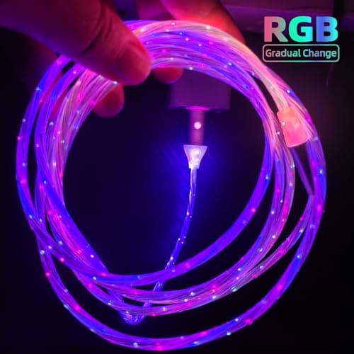 ULIKTO 6.6ft/2m Type C Cable 3A Fast Charging Switch on/Off Led Light up Charger Cable Visible RGB Color Changing USB A to USB C Data Sync Cord for Samsung Galaxy S21/S20/S10/S9/Note 20/10/9/8 - Thumbnail 4