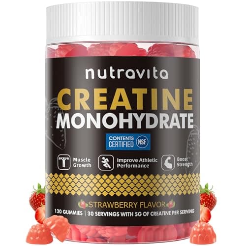 Nutravita NSF Certified Creatine Gummy - Creatine Monohydrate Gummies for Men & Women-5g of Creatine Monohydrate per Serving - Sugar Free,Vegan, Strawberry Flavor, 120 Count - Image 1