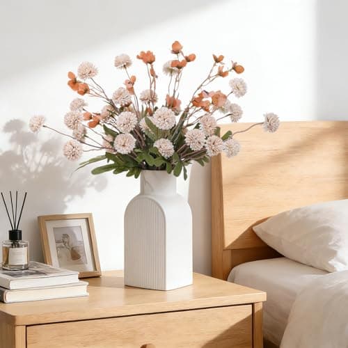 LILUYTO Faux Flowers for Vase,8 pcs Artificial Pom Pom Chrysanthemum Flowers with Wild Flowers,Spring Floral Stems Arrangements for Home Decor, Centerpieces for Tables, Rustic Decorations - Thumbnail 6