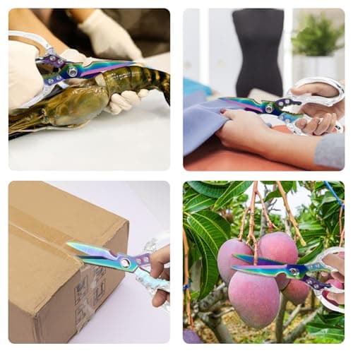 CGBE Kitchen Scissors, Multi-Purpose Kitchen Shears, Heavy Duty Food Scissors for Chicken, Poultry, Fish, Meat & Herbs with Non-Slip Grips (Transparent Colorful) - Thumbnail 4