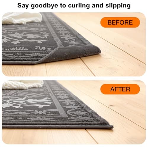 Washable Rug Grippers for Hardwood & Tile Floors, Reusable Non Slip Carpet Pads to Keep Corners Flat, Floor-Friendly Adhesive, Easy to Apply and Remove, Anti Curling Design (8 Pack) - Thumbnail 6