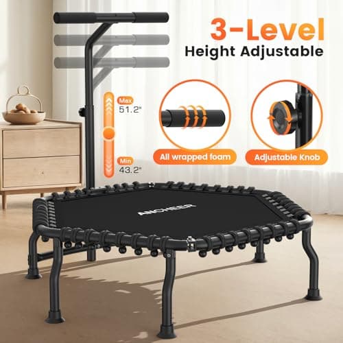 ANCHEER 50" Foldable Fitness Trampoline for Adults & Kids, 550 lbs Capacity Bungee Rebounder with Adjustable Handle, Quiet Cardio Workout Equipment for Home Gym, Low Impact Training Indoor/Outdoor Use - Thumbnail 6