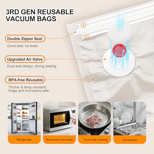 Compact Vacuum Sealer Machine for Food Storage, 5S Fast Seal Powerful Food Vacuum Sealer with 30PCS Reusable Vacuum Bags, Automatic Handheld Food Saver for Storage, 10X Fresh, Sous Vide, Gift etc. - Thumbnail 4