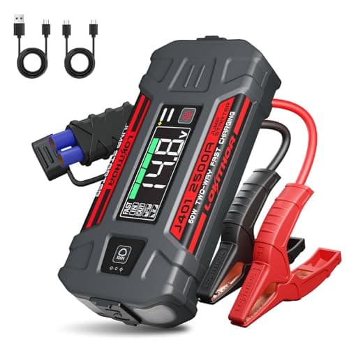 LOKITHOR J401 Car Battery Jump Starter, 2500A Battery Jumper Starter Portable, 12V Jump Box, Jumper Cables for Upto 8.5L Gas and 6.5L Diesel Engines, 60W Fast Charging, Smart Digital Screen LED Light