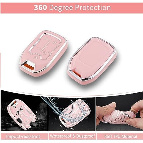 Pangpai Pink Key Fob Cover for Chevy GMC, Soft TPU Key Case Protection with Bling Keychain Fit for Silverado GMC Sierra 1500 2500HD 3500HD Terrain Acadia 5 Buttons - Thumbnail 3