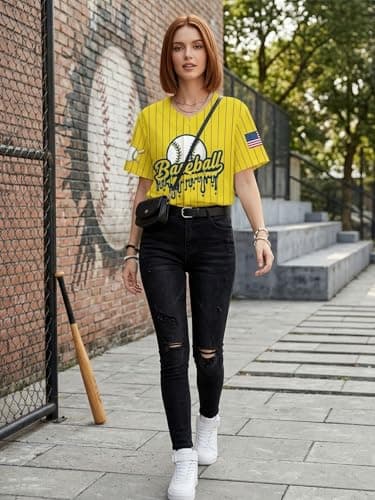 Baseball Shirts for Women Baseball Season Shirt Game Day Player Tshirt Sport Team Button up Short Sleeve Tops - Thumbnail 3