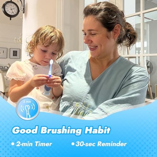 Papablic Toddler Sonic Electric Kids Toothbrush for Ages 1-3 Years, Baby Electric Toothbrush with Cute Penguin Cover and Smart LED Timer, 2 Brush Heads (Pippin) - Thumbnail 4