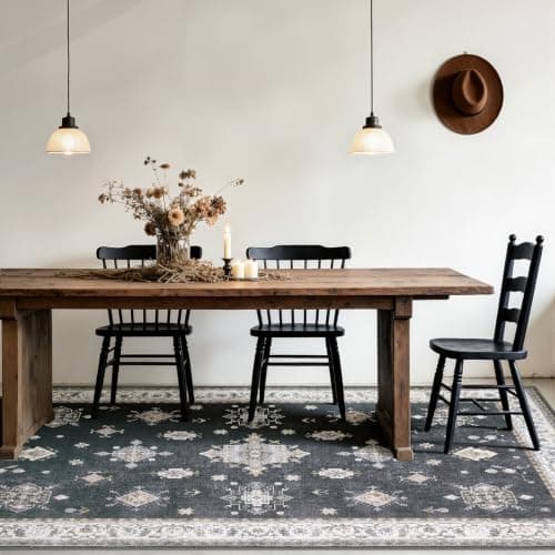 2'x3' Washable Area Rug Non-Slip, Vintage Floral Medallion Distressed Entryway Kitchen Bathroom Mat, Soft Low Pile Indoor Floor Carpet for Hallway Laundry, Navy Blue & Ivory Vintage - Thumbnail 2