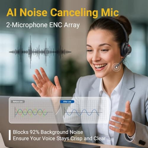 Blucalm Wireless Headset with Mic for Work, Noise Cancelling Wireless Headphones for Work from Home，Office，WFH, Teams, Zoom，Computer. Headset with Charge Stand & 2.4 G USB Dongle. - Thumbnail 2