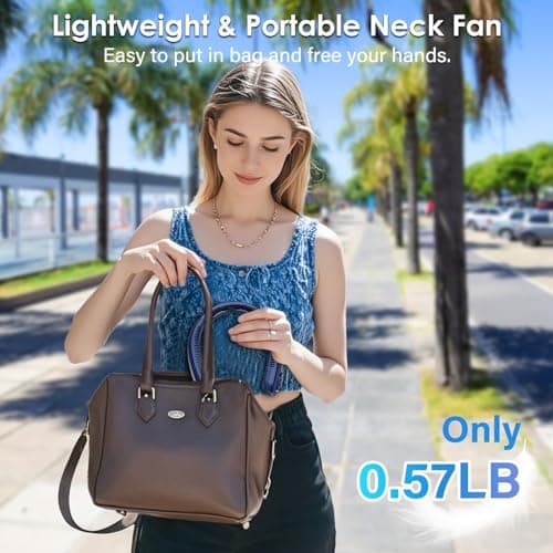 AUIIAH Portable Lightweight Neck Fan with Neck Support, Birthday Gifts for Men Women Dad Mom, Rechargeable Personal Wearable Cooling Neck Fans for Hot Flashes, Disneyland, Travel, Camping Essentials - Thumbnail 6
