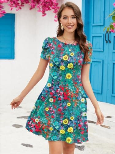 KORSIS T-Shirt Dress for Women Casual Summer Short Sleeve Floral S Dresses Swing Flowy Beach Vacation Sundress with Pockets - Thumbnail 2