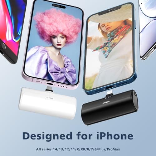 UPEB Small Portable Charger for iPhone 5000mAh 2 Packs with Built in Cable, MFi Certified Compact Power Bank Cordless External Battery Pack for All iPhone Series 14/13/12/11/XR/X/SE/8/7/6 Pro Max - Thumbnail 2