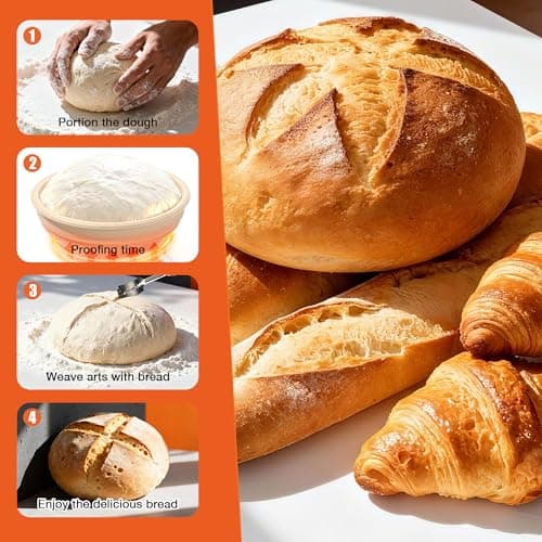 Gllerstay Heating Sourdough Bread Proofing Basket Set, Electric Thermostatic Silicone Batter Bowl, 9 Inch Round Foldable Proofing Bowl, Sourdough Bread Baking Supplies - Thumbnail 5