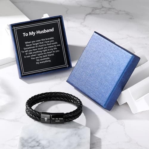 Alissl Men's Leather Bracelet with Cross Bible Verse, Double Layer Black Genuine Leather Bracelet for Men, Christian Religious Baptism Easter Gift for Men Dad Husband Boyfriend Grandson Son - Thumbnail 5