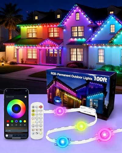 oneup 100FT Permanent Outdoor Christmas Lights, RGB Eaves Light with App/Control Remote, IP67 Waterproof, 16M Colors, Music Sync,Rainbow Led Lights for Outside Christmas Decorations Patio - Image 1