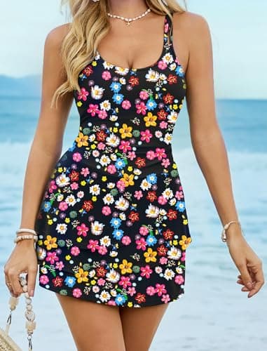 Swimdress for Women Tummy Control Floral Modest Bathing Suit 2026 One Piece Curvy Swimsuit with Skirt - Thumbnail 3
