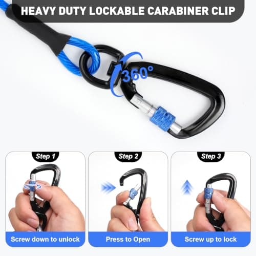 Libbipaw Dog Tie Out Cable 10FT Heavy Duty Chew Proof, Tangle-Free Runner with 360° Swivels & Locking Clip for Large Dogs Up to 250LBS - Rust Proof Leash for Yard, Camping, Outside (Blue 10FT) - Thumbnail 3