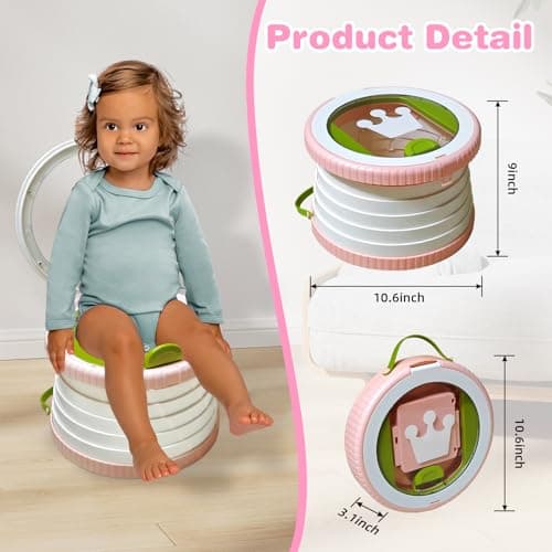 Portable Potty Chair for Toddlers with Splash-Proof Design, Foldable Travel Potty with Bag & 30 Refills - Kids Toilet for Car, Camping, Indoor - Easy Clean Baby Potty Training Seat (White-Pink) - Thumbnail 2