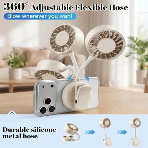 Magnetic Phone Clip Fan, Portable USB Rechargeable Personal Fan with 360° Flexible Gooseneck, 3 Speed Adjustable & Ultra-Wide Airflow, for iPhone, Shirt, Office, Desktop & Outdoor Travel (Begie) - Thumbnail 5