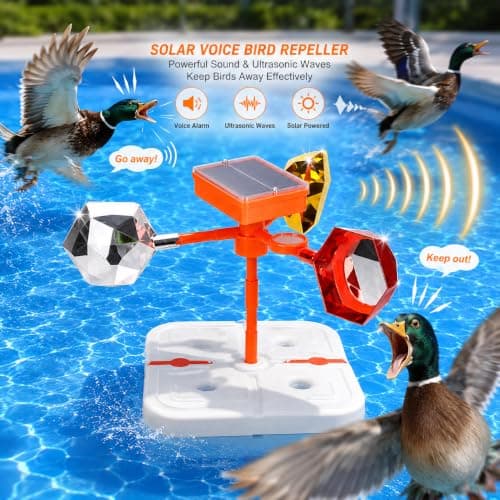 YouTeMei Solar Powered Pool Bird Frightening Tool with Rotating Reflective Lenses & Sound Function, Water-Filled Rubber Floating Base for Pool Pond Lake Boat Garden - Thumbnail 3