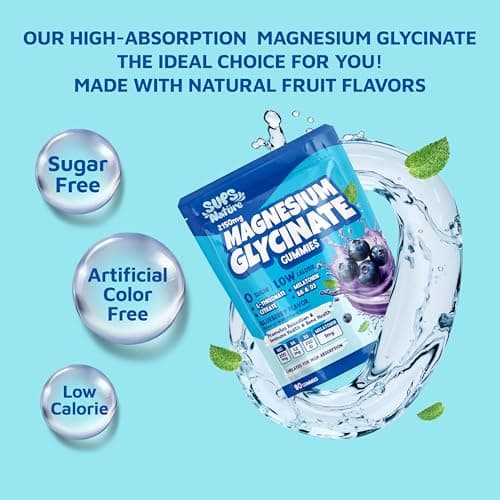 Magnesium Glycinate Gummies 2150 mg with Melatonin 5mg for Adults Sleep Support, Stress Relief, Blueberry Gummies 90 CT - Thumbnail 2