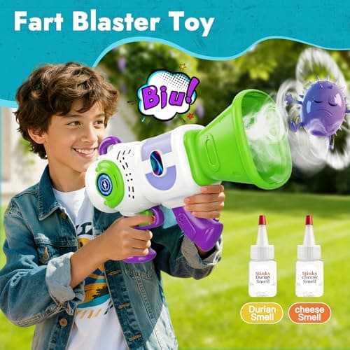 Resosese Fart Gun, Fart Blaster Toy Gun with Shoots Real Fog Rings,2 Unique Durian & Cheese Scents,2 Fun Sound Effects & Color-Changing Lights, Anti-Backflow Safe, Christmas Fart Gifts Toys for Kids - Thumbnail 2
