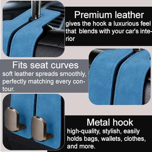 Flimjibg Car Seat Headrest Storage Hooks - 2 Pack Dual Hangers Design Organization Accessories, Car Interior Gadgets to Add Extra Holder and Hook for Purses,Bags,Coat and Handbag - Thumbnail 4