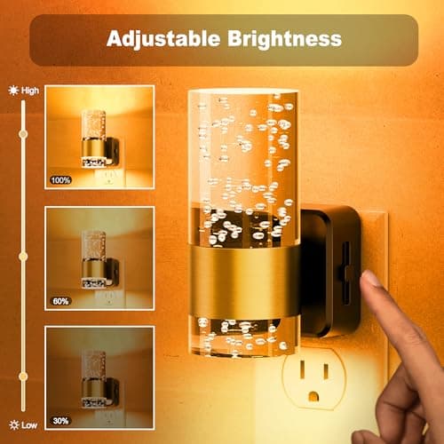 JandCase Night Light, Automatic Night Lights Plug into Wall, 2 Pack Dimmable LED Night Light with Adjustable Brightness, Night Lights Plug in with Auto Light Sensor, Amber for Bathroom Hallway Decor - Thumbnail 2