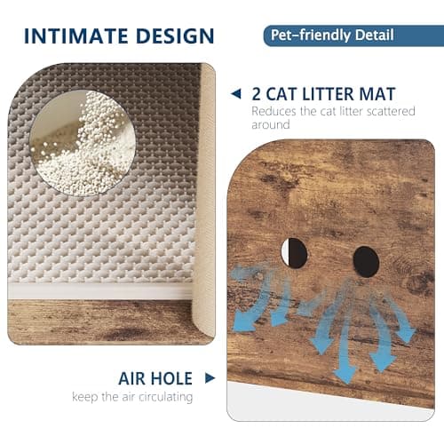 Garvee Double Layer Cat Litter Box Furniture, 2 in 1 Hidden Litter Box Furniture with Scratching Post and Litter Mats, Wooden Corner Cabinet Cat Washroom Bed - Thumbnail 6