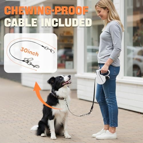 Retractable Dog Leash with LED Light & Reflective Tape for Night Walk, 16ft Dog Leash with Poop Bag Dispenser, Chew-Proof Steel Cable, One-Button Brake & Lock for Medium Dogs up to 66 lbs (BLK&WHT) - Thumbnail 5