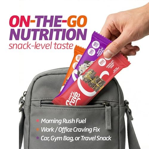 Satisfy Your Crave Protein Bars- High Protein Delicious Snacks- 19-20g of Protein, No Added Sugar- Variety Pack- Cookie Dough, Choc Caramel, Cookies & Cream- On-the-Go Snack, Pantry Staple & for Office, 12 Pack - Thumbnail 6