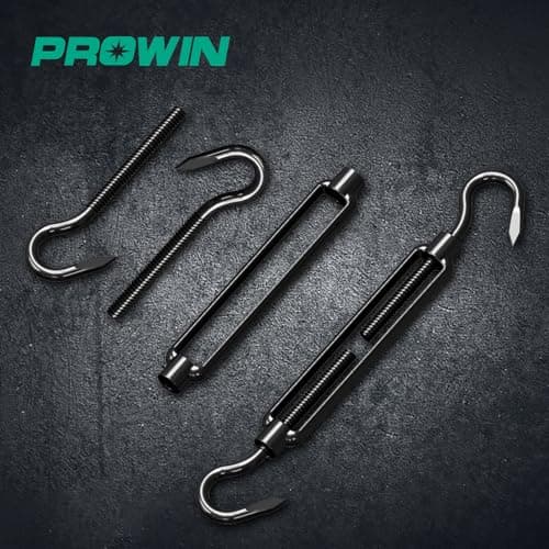 PROWIN 4PCS M6 Premium Stainless Steel Hook & Hook Turnbuckle, Black Turnbuckle for Wire Rope Tension, Shade Sail Hardware, Sun Shade Tent Installation - Thumbnail 4