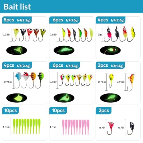 QualyQualy Ice Fishing Rod and Reel Combo, 24'' Ice Fishing Rod Set with Inline Reels 49 Pcs Lures Jig Heads and Fishing Line Ice Fishing Gear Ice Fishing Jig Line - Thumbnail 4