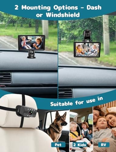 HUBOOK Dual Baby Car Camera, 7" 1080P Split Screen Baby Car Monitor with Night Vision, Rear Facing Car Seat Camera for 2 Kids Newborn Toddlers Travel Safety - Thumbnail 6