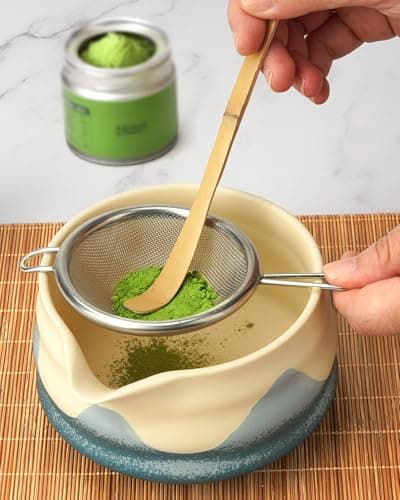 Joiish Matcha Whisk Set, 5 Pieces Ocean-Inspired Matcha Kit, Ceramic Bowl with Spout, Chasen Holder, Bamboo Whisk & Scoop and Stainless Steel Sifter, Premium Macha Tea Gift - Thumbnail 3