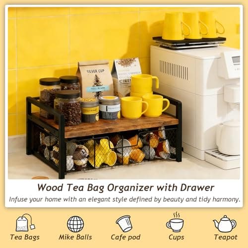 Tea Bag Organizer Holder, Wood Tea Organizers and Storage, 8 Compartments - Thumbnail 3