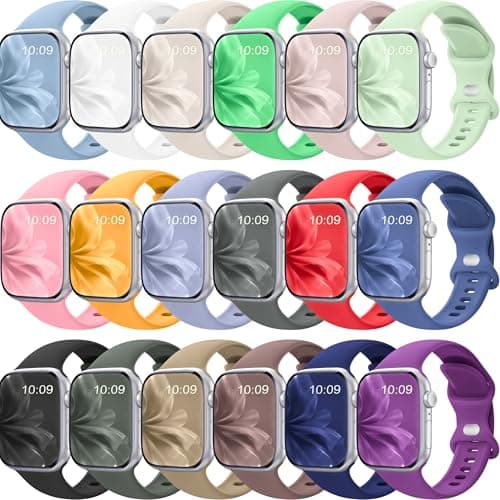 18 Pack Silicone Bands Compatible with Apple Watch 38mm 40mm 41mm 42mm 44mm 45mm 46mm 49mm Women Men, Soft Waterproof Replacement Wrist Sport Band for iWatch Series 11 10 9 8 7 6 5 4 3 2 1 SE Ultra - Image 1