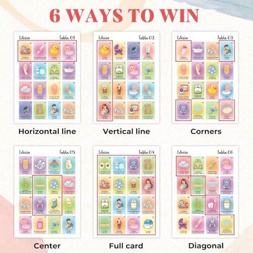 WOODAMORE Baby Shower Games for Girls and Boys - Baby Shower Loteria Bilingual Activities for Kids Ideas, Funny Party Bingo Game Loteria Cards in Spanish and English for 50 Players - Thumbnail 3